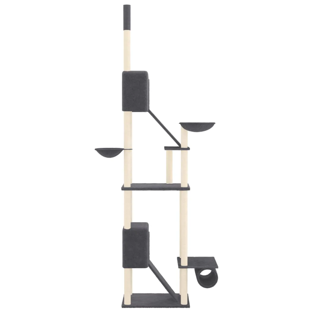 vidaXL Cat Tree Dark grey Engineered wood, plush, sisal 109-119.3 in - Image 4