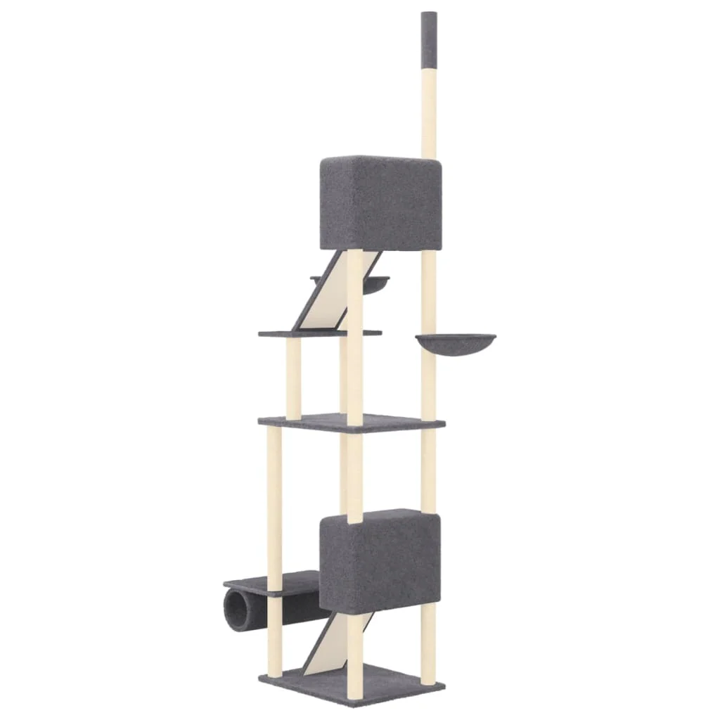 vidaXL Cat Tree Dark grey Engineered wood, plush, sisal 109-119.3 in - Image 5