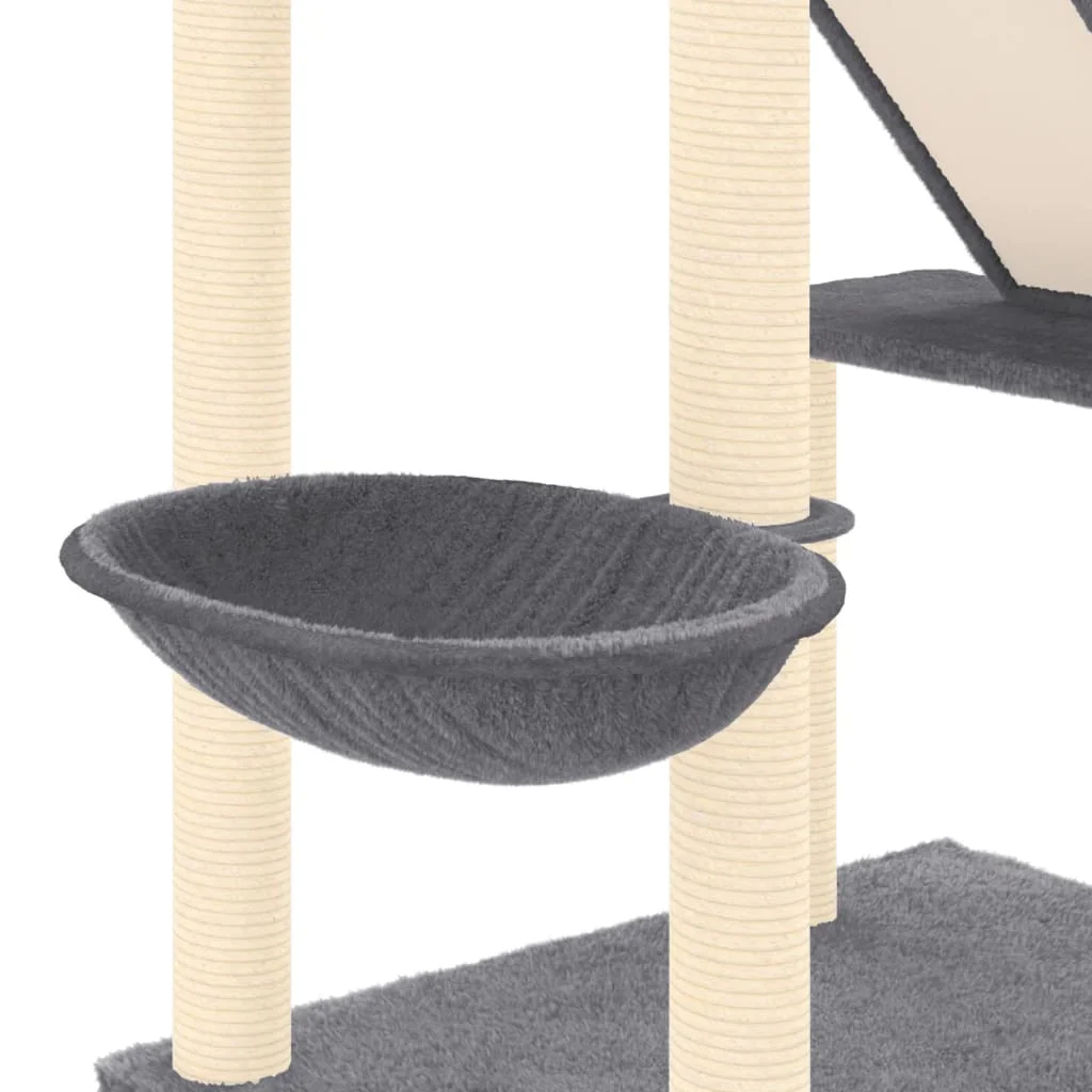vidaXL Cat Tree Dark grey Engineered wood, plush, sisal 109-119.3 in - Image 8