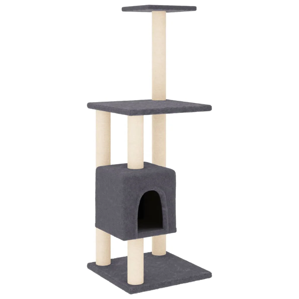 vidaXL Cat Tree Dark grey Engineered wood, plush, sisal 40.9 in Cat Tree - Image 2