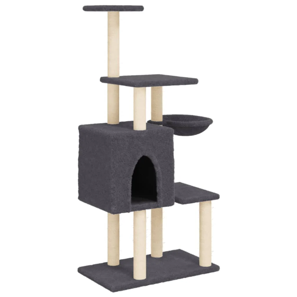 vidaXL Cat Tree Dark Grey Engineered wood, plush, sisal 51.6 in tall - Image 2