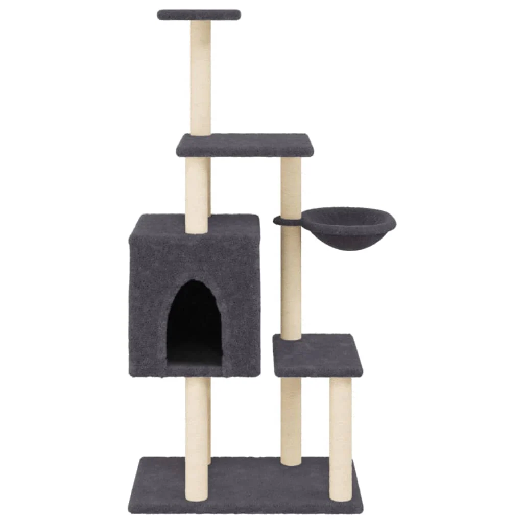 vidaXL Cat Tree Dark Grey Engineered wood, plush, sisal 51.6 in tall - Image 4
