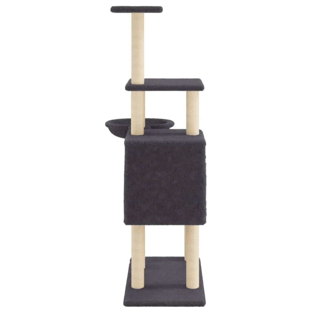 vidaXL Cat Tree Dark Grey Engineered wood, plush, sisal 51.6 in tall - Image 5