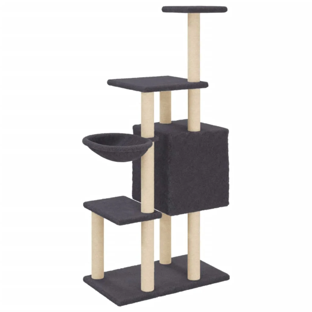 vidaXL Cat Tree Dark Grey Engineered wood, plush, sisal 51.6 in tall - Image 6