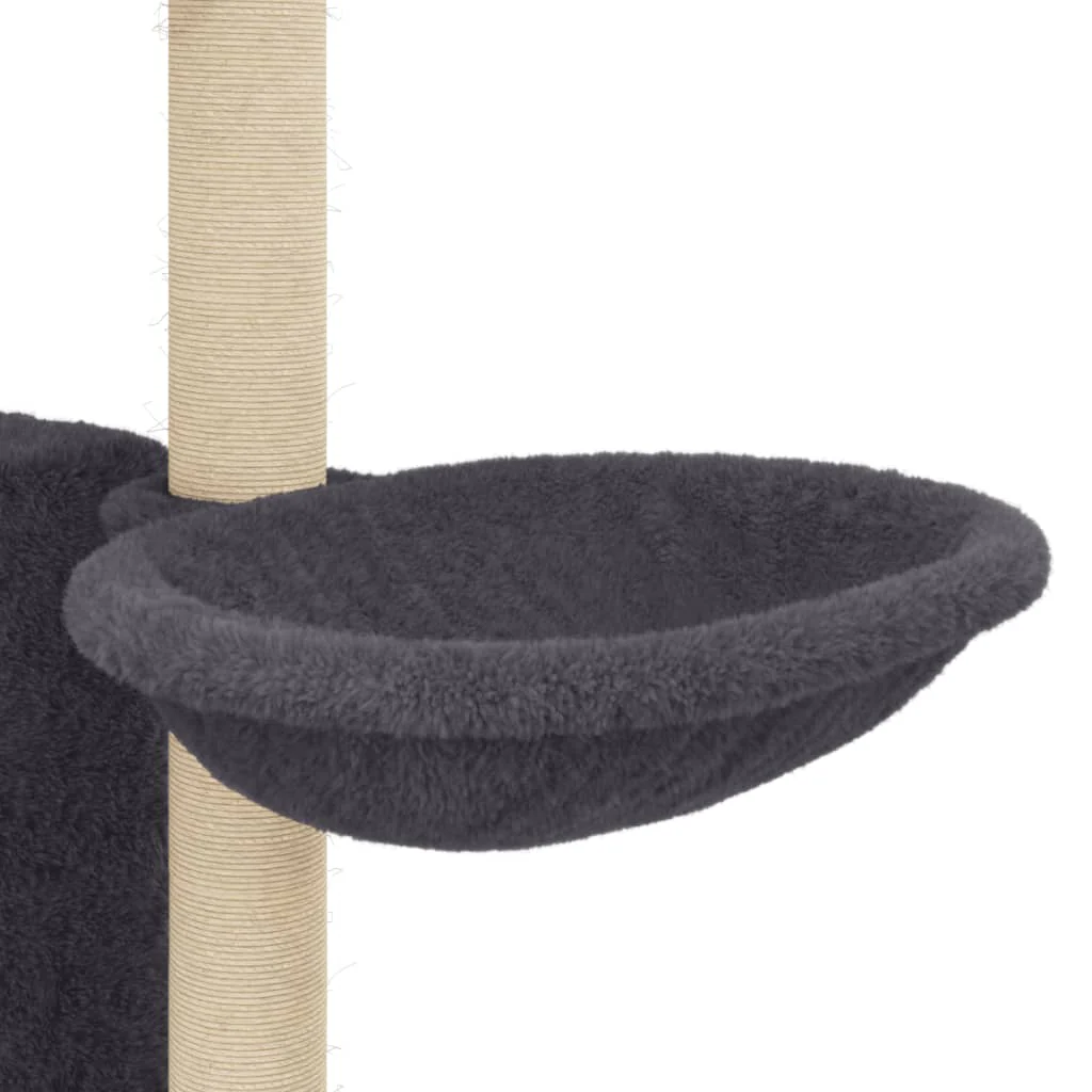 vidaXL Cat Tree Dark Grey Engineered wood, plush, sisal 51.6 in tall - Image 7