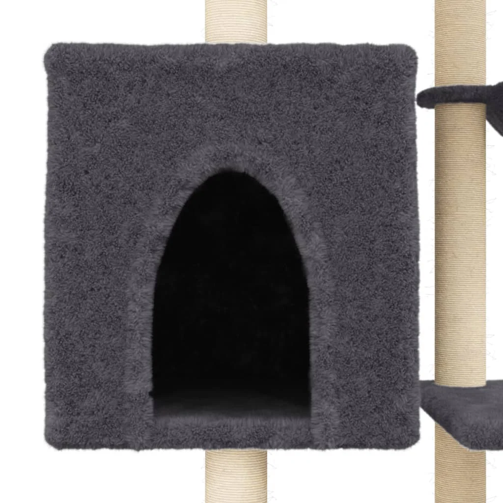 vidaXL Cat Tree Dark Grey Engineered wood, plush, sisal 51.6 in tall - Image 8