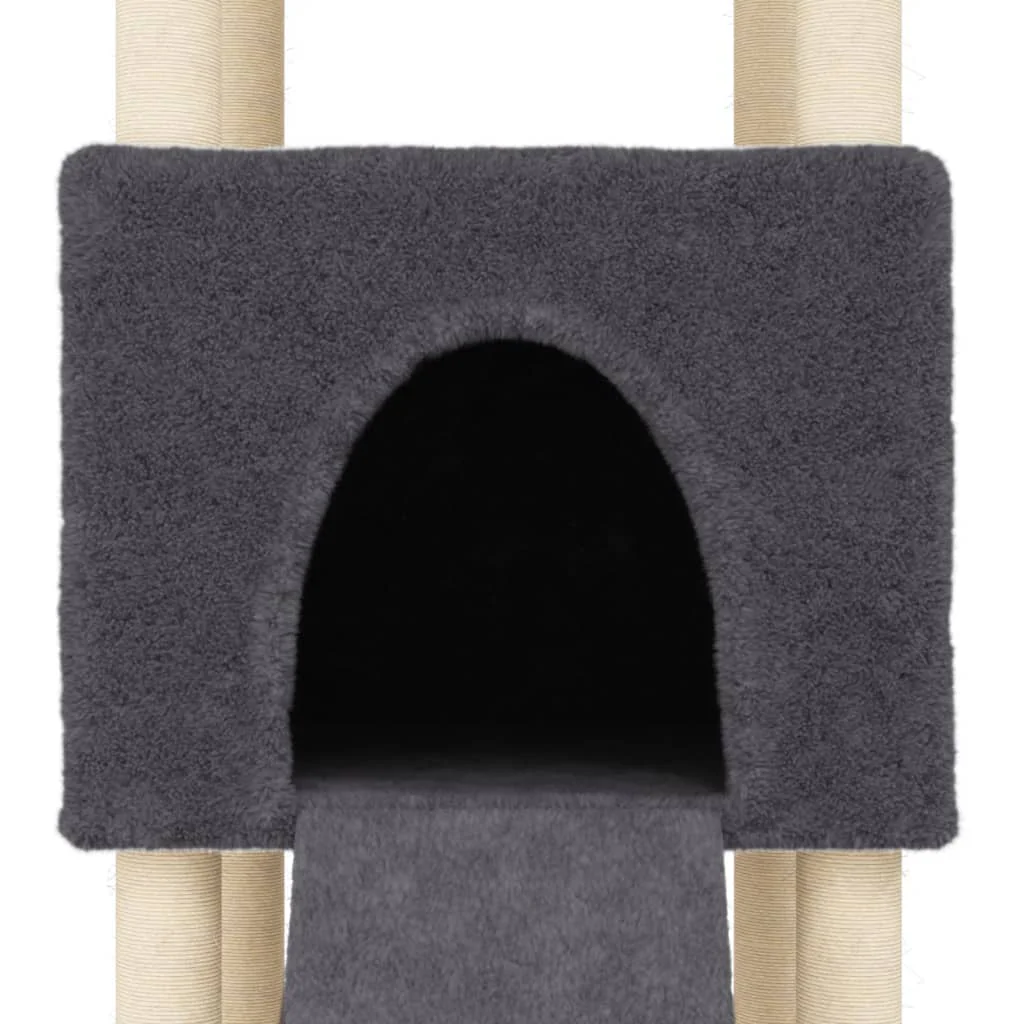 vidaXL Cat Tree Dark Grey Engineered wood, plush, sisal 60.2 in Cat Tree - Image 7