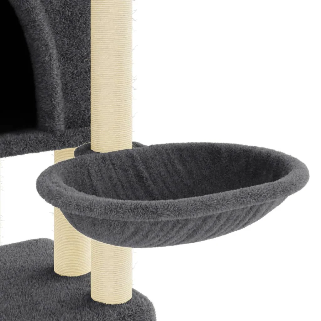 vidaXL Cat Tree Dark grey Engineered wood, Plush, Sisal 70.9 in tall - Image 7