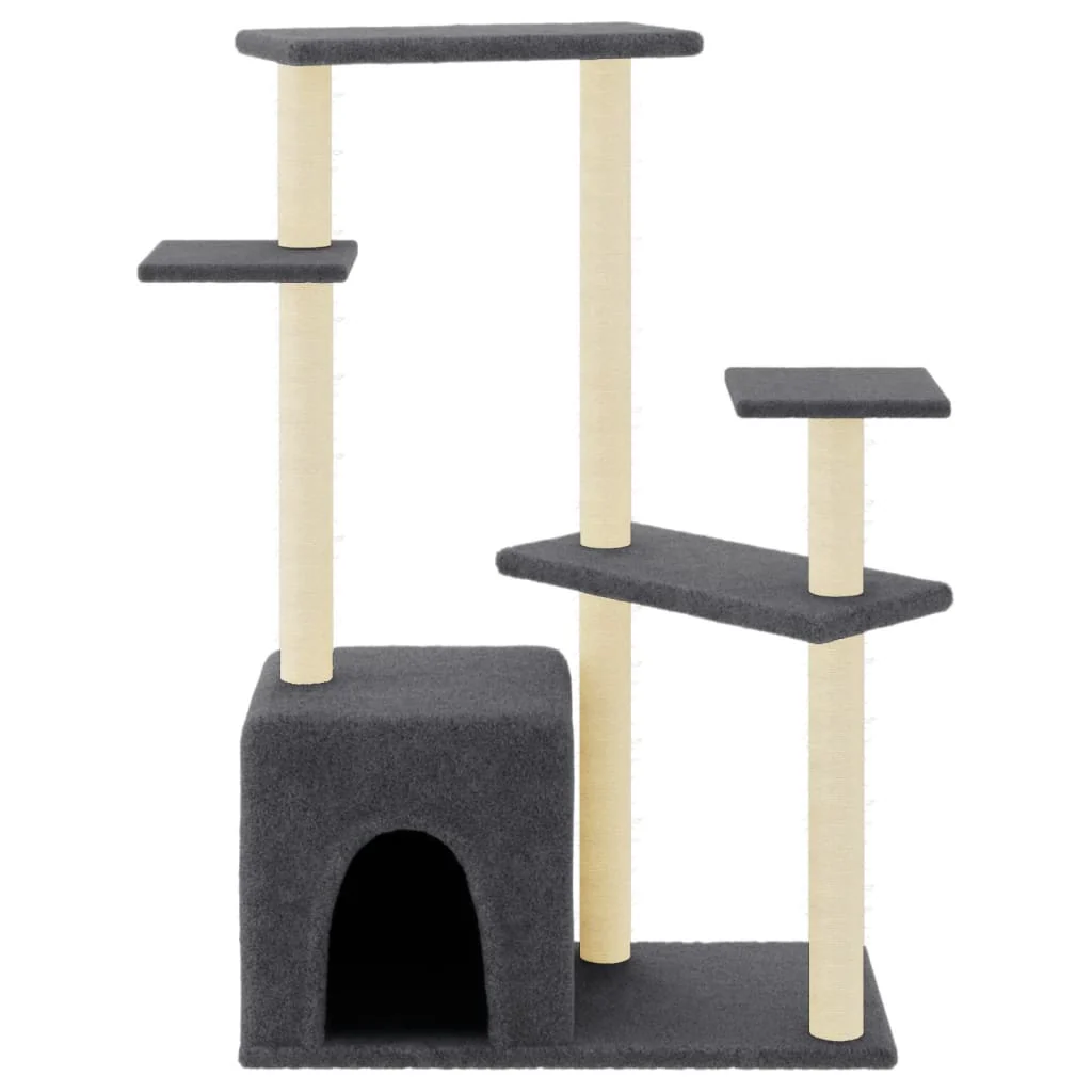 vidaXL Cat Tree Dark Grey Engineered wood, plush, sisal Extra-Large - Image 3