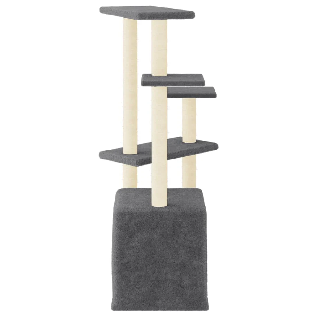 vidaXL Cat Tree Dark Grey Engineered wood, plush, sisal Extra-Large - Image 4