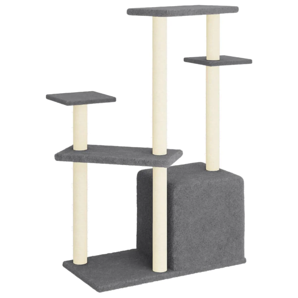 vidaXL Cat Tree Dark Grey Engineered wood, plush, sisal Extra-Large - Image 5