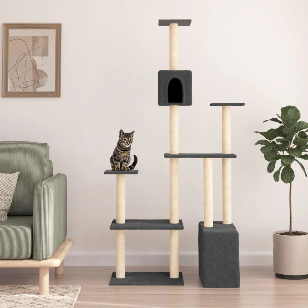 vidaXL Cat Tree Dark grey Engineered wood, plush, sisal Large Modern