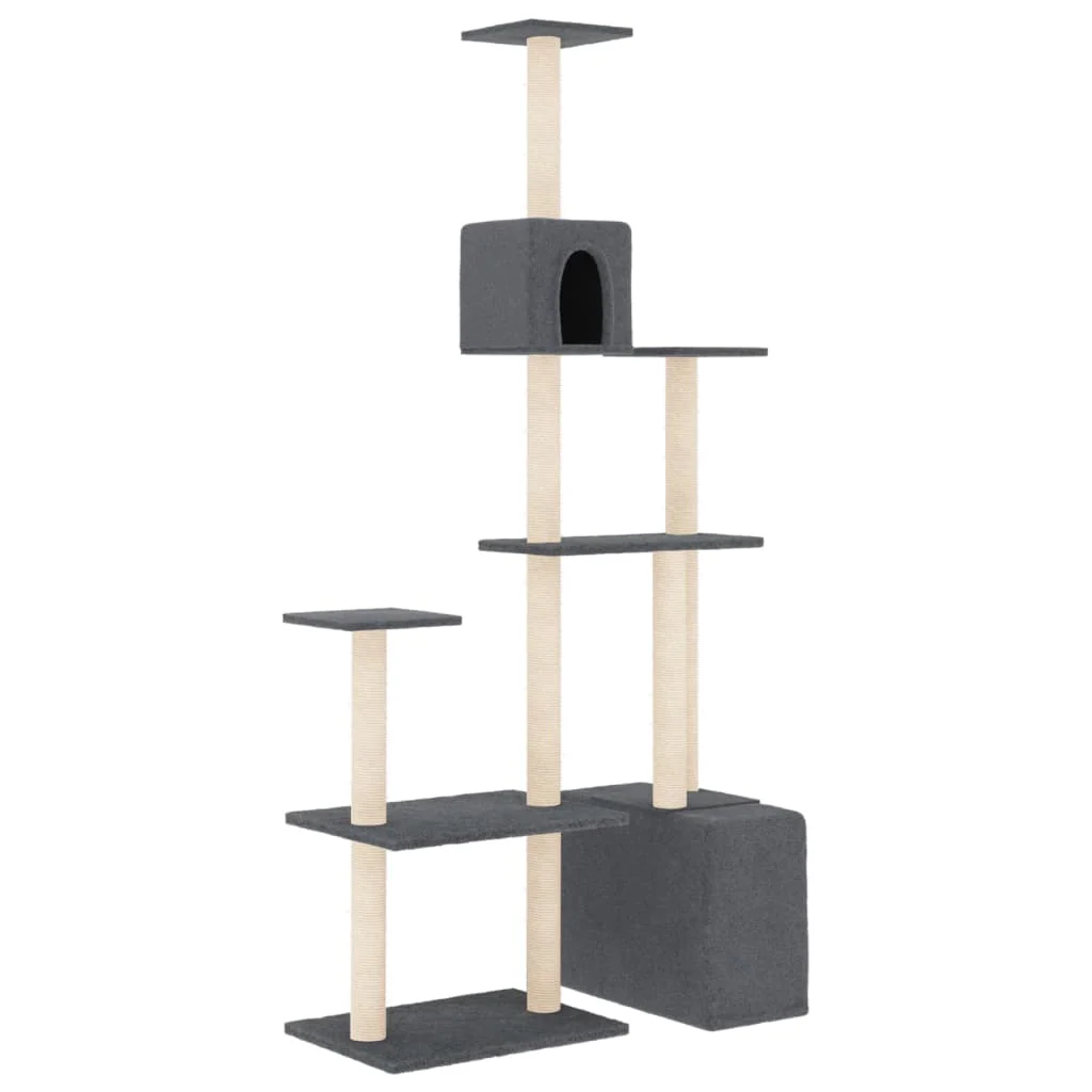 vidaXL Cat Tree Dark grey Engineered wood, plush, sisal Large Modern - Image 2