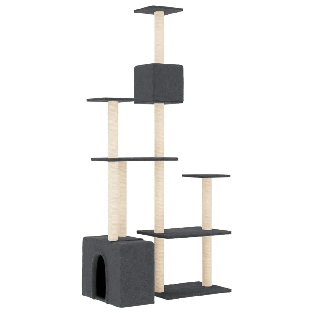 vidaXL Cat Tree Dark grey Engineered wood, plush, sisal Large Modern - Image 5