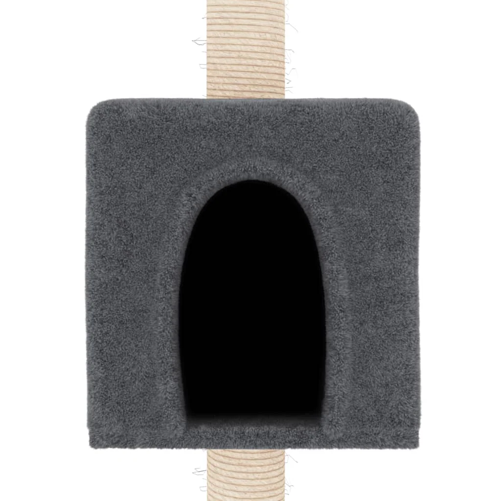 vidaXL Cat Tree Dark grey Engineered wood, plush, sisal Large Modern - Image 6