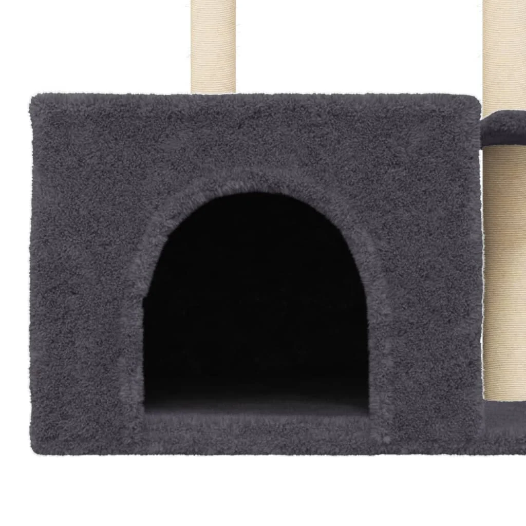 vidaXL Cat Tree Dark Grey Engineered wood, plush, sisal Medium Durable - Image 7