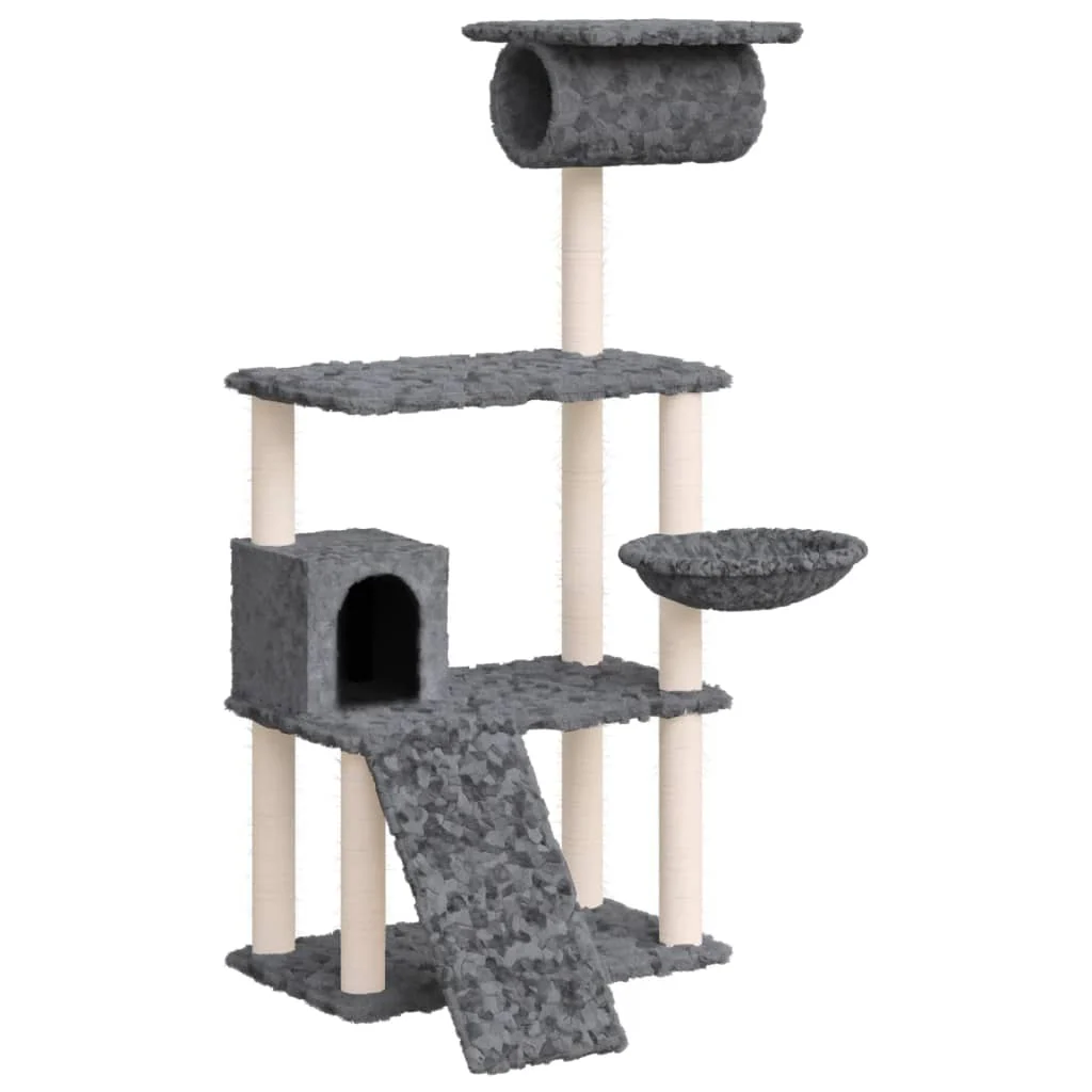 vidaXL Cat Tree Dark Grey Engineered Wood, Plush, Sisal Medium Durable - Image 2