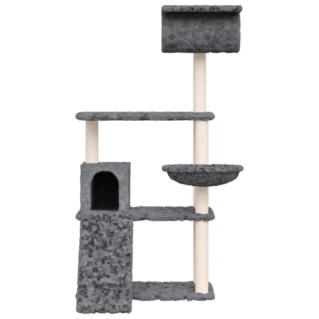 vidaXL Cat Tree Dark Grey Engineered Wood, Plush, Sisal Medium Durable - Image 3