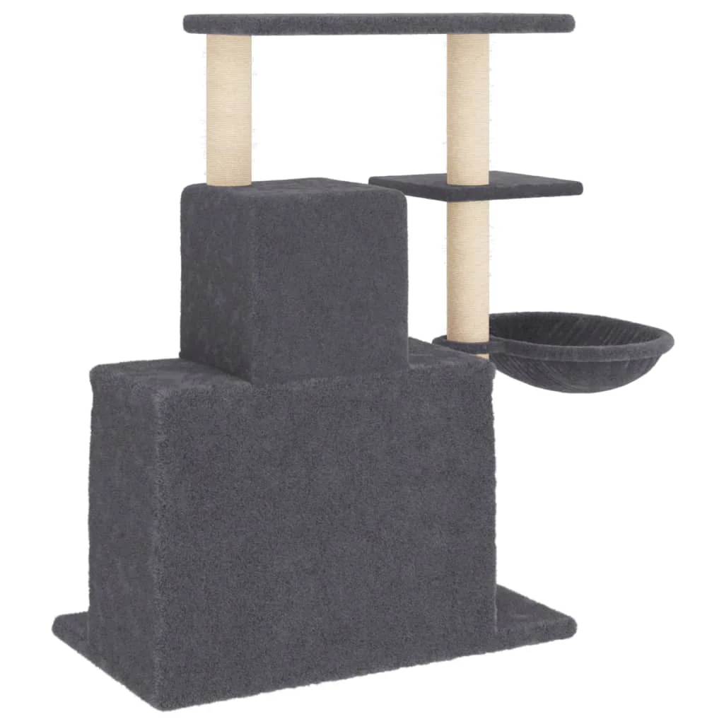 vidaXL Cat Tree Dark Grey Engineered wood, plush, sisal Medium Sleek - Image 5