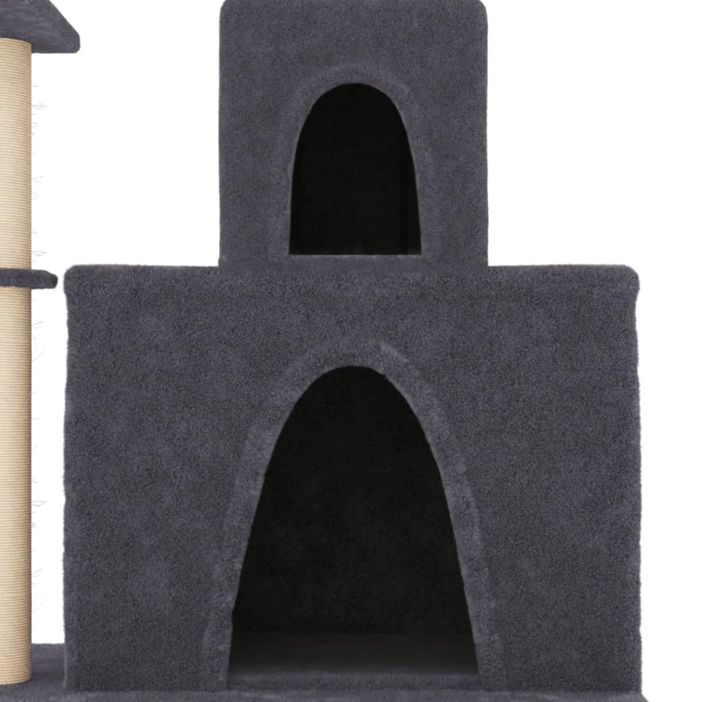 vidaXL Cat Tree Dark Grey Engineered wood, plush, sisal Medium Sleek - Image 6