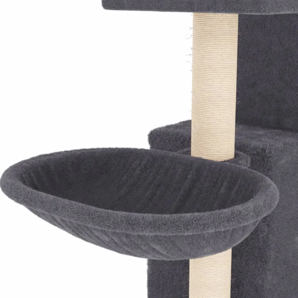 vidaXL Cat Tree Dark Grey Engineered wood, plush, sisal Medium Sleek - Image 7
