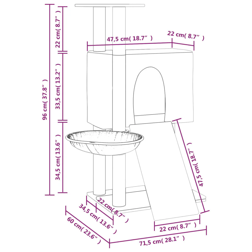 vidaXL Cat Tree Light Gray Engineered Wood Medium Modern Cat Tree - Image 7