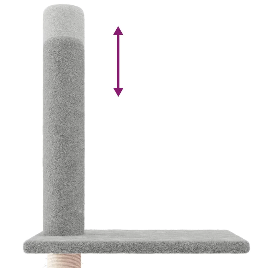 vidaXL Cat Tree Light gray Engineered wood, Plush, Sisal Extra Tall - Image 7