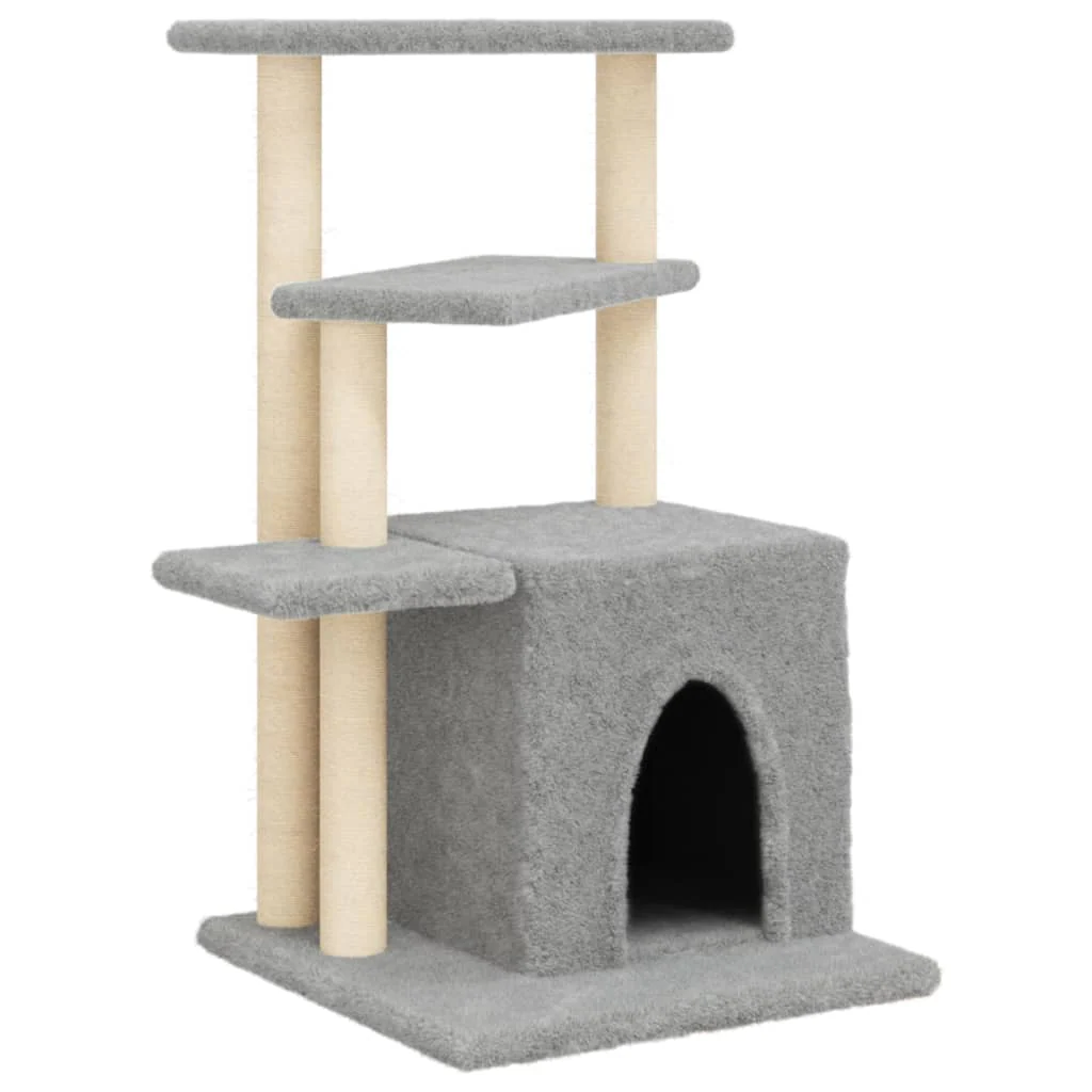 vidaXL Cat Tree Light gray Engineered wood, plush, sisal Medium Durable - Image 2