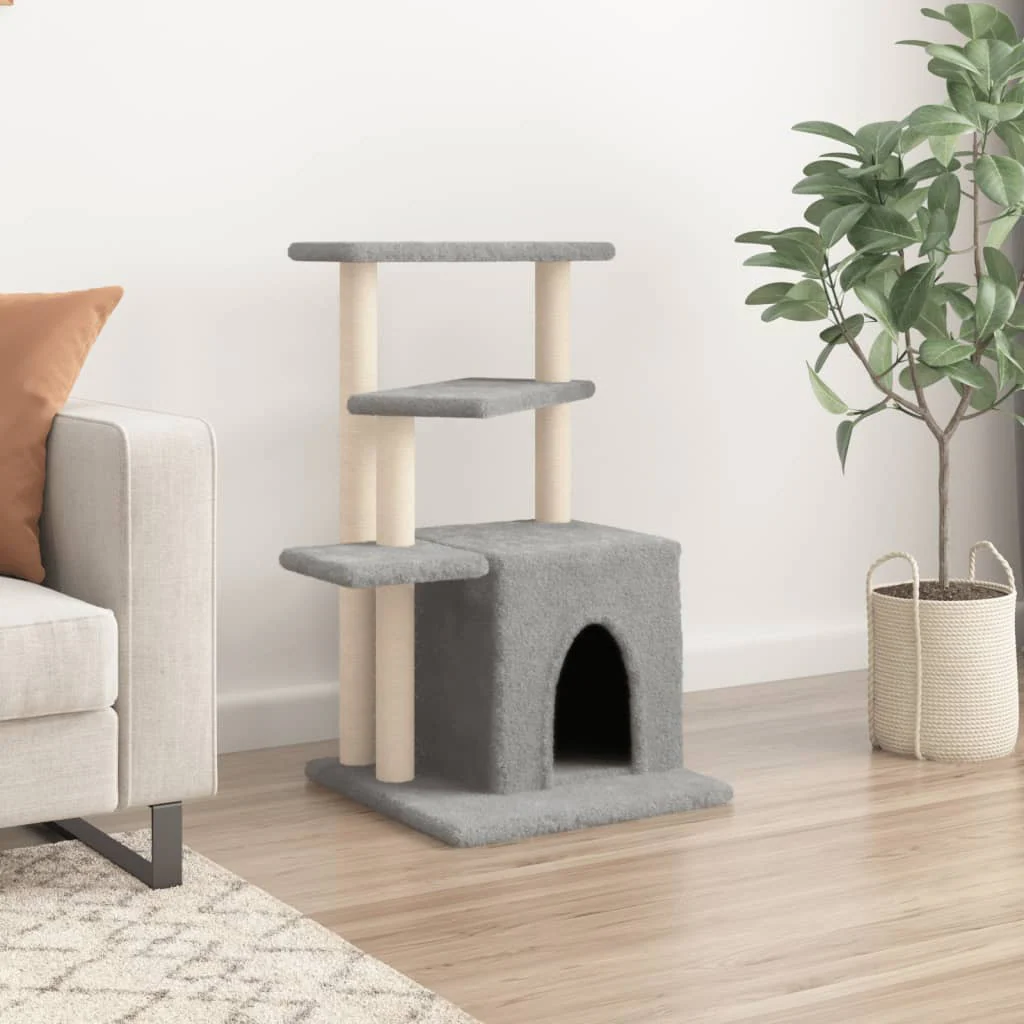 vidaXL Cat Tree Light gray Engineered wood, plush, sisal Medium Durable - Image 3