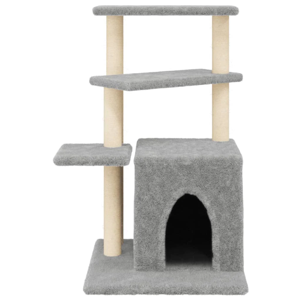 vidaXL Cat Tree Light gray Engineered wood, plush, sisal Medium Durable - Image 4