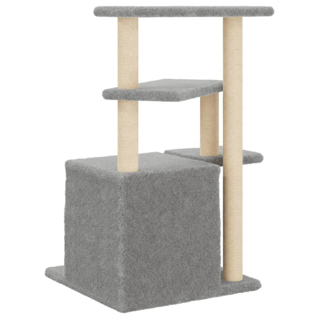 vidaXL Cat Tree Light gray Engineered wood, plush, sisal Medium Durable - Image 6