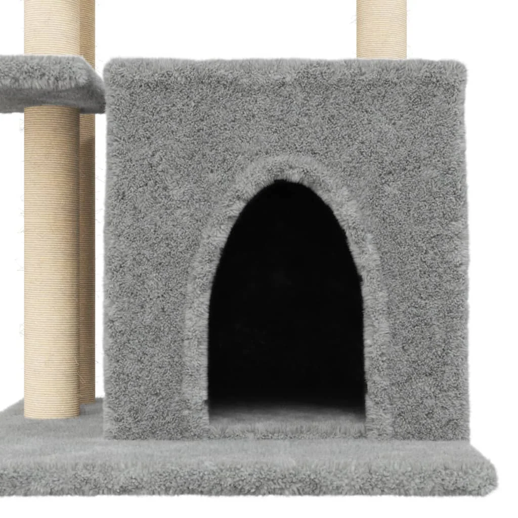 vidaXL Cat Tree Light gray Engineered wood, plush, sisal Medium Durable - Image 7