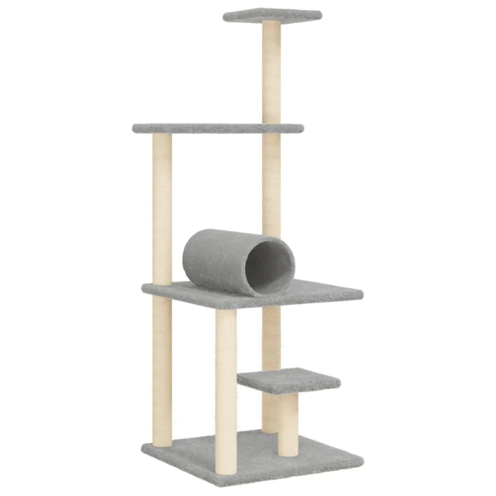 vidaXL Cat Tree Light grey Engineered wood, plush, sisal 53.5 in tall - Image 2