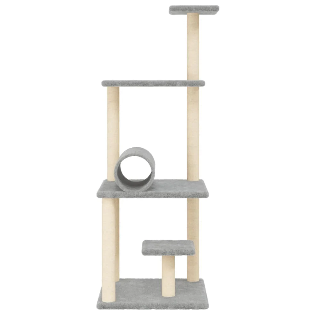 vidaXL Cat Tree Light grey Engineered wood, plush, sisal 53.5 in tall - Image 4
