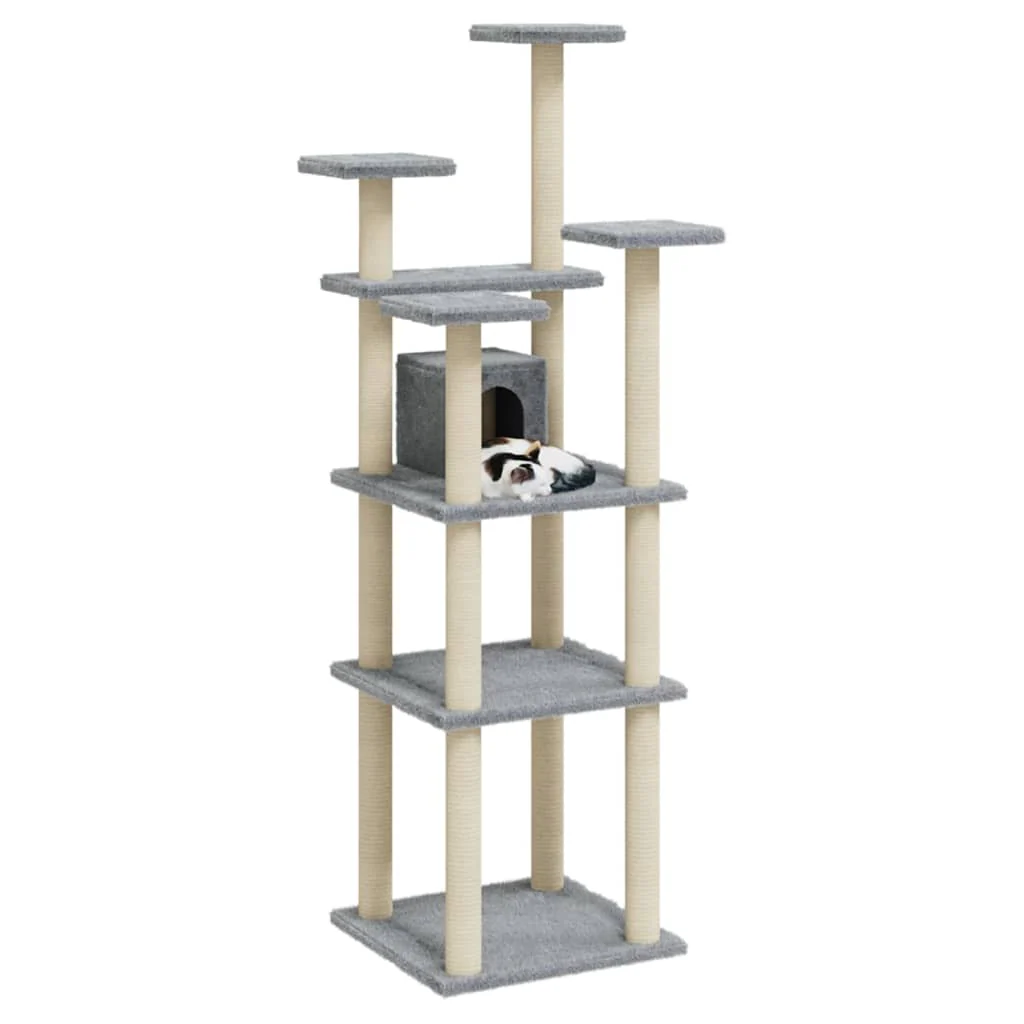 vidaXL Cat Tree Light Grey Engineered Wood, Plush, Sisal 67.3 in Tall - Image 3