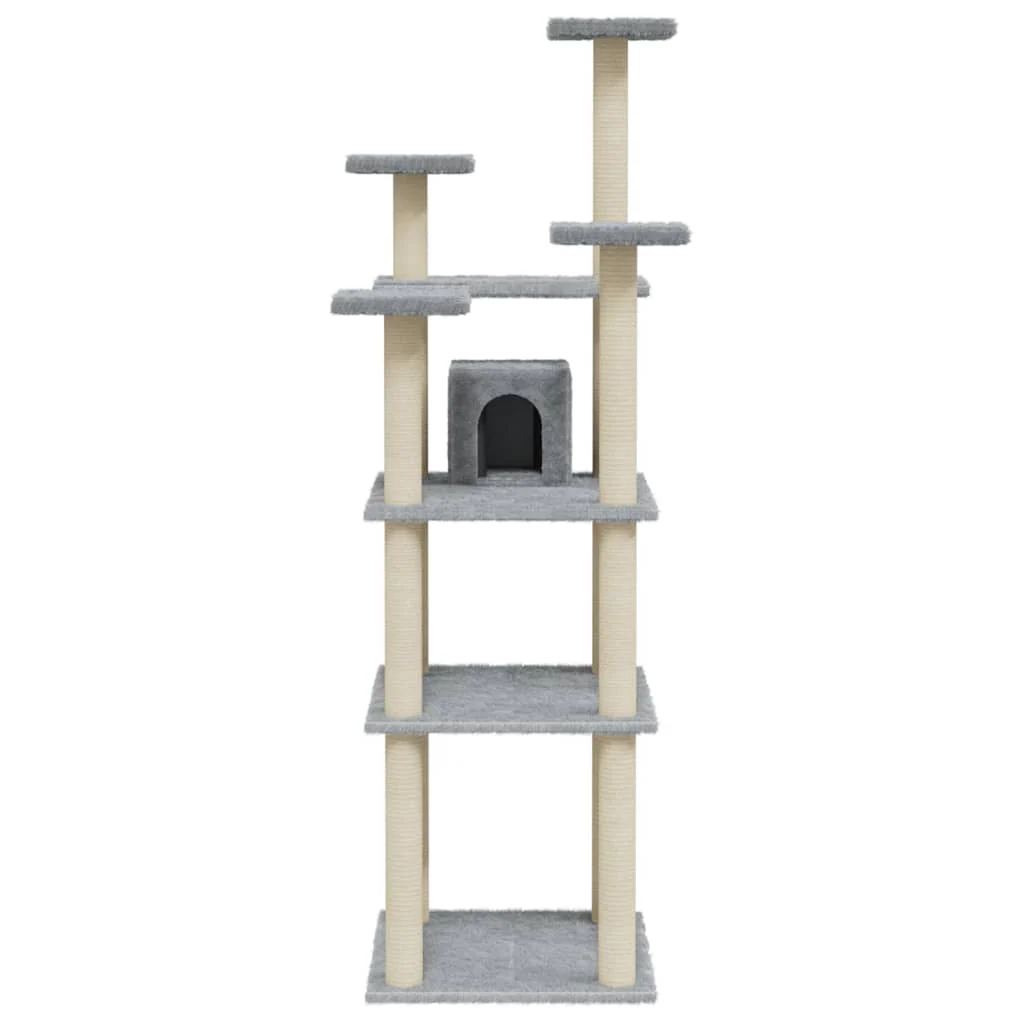 vidaXL Cat Tree Light Grey Engineered Wood, Plush, Sisal 67.3 in Tall - Image 4