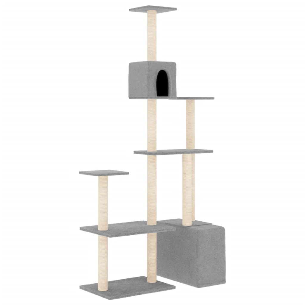 vidaXL Cat Tree Light Grey Engineered Wood, Plush, Sisal 70.9 in Durable - Image 2