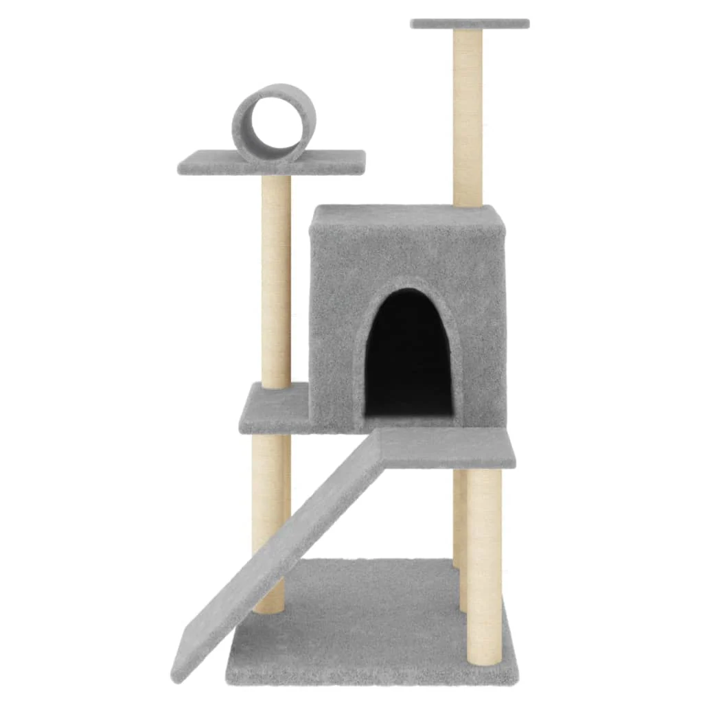 vidaXL Cat Tree Light Grey Engineered Wood, Plush, Sisal Medium - Image 3