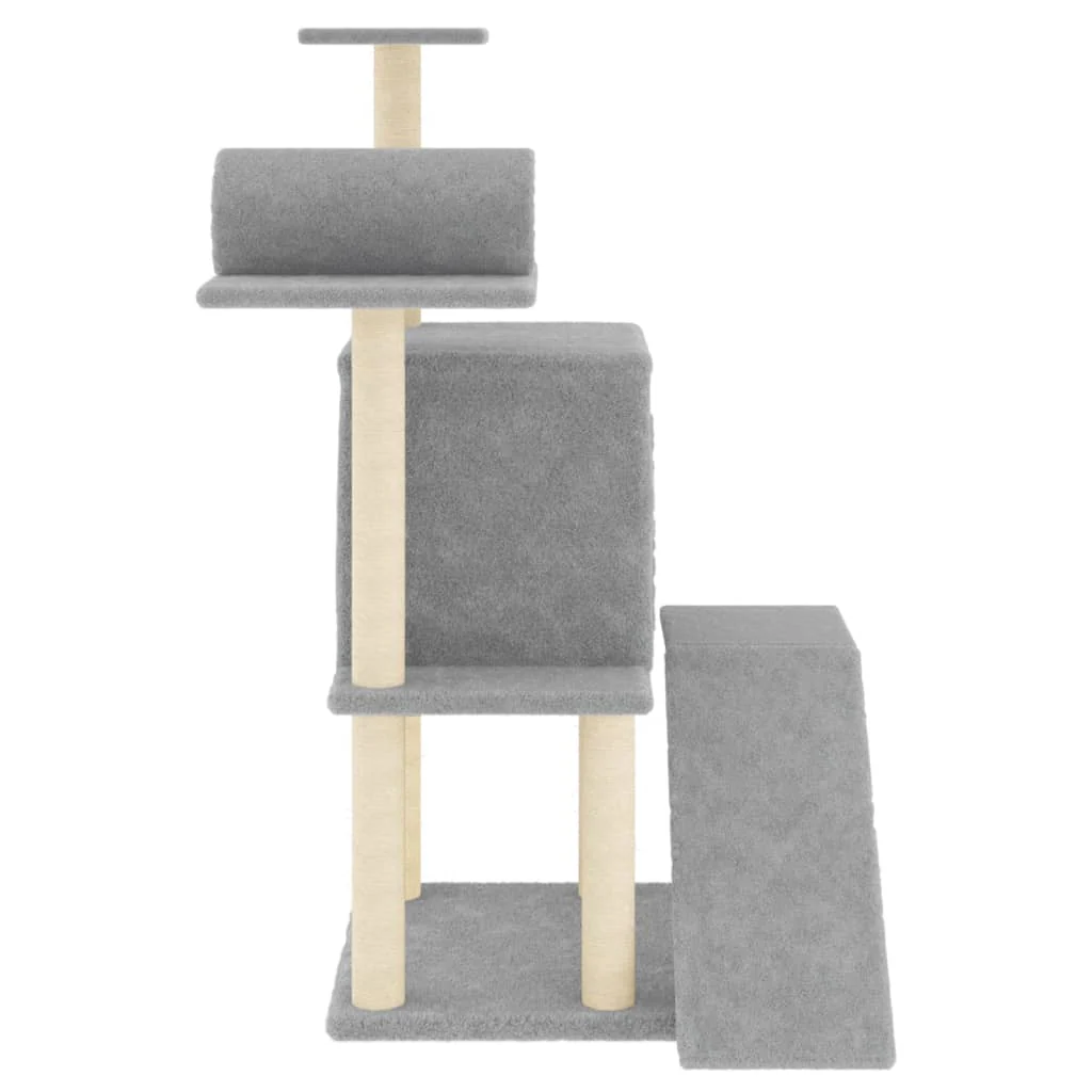 vidaXL Cat Tree Light Grey Engineered Wood, Plush, Sisal Medium - Image 4