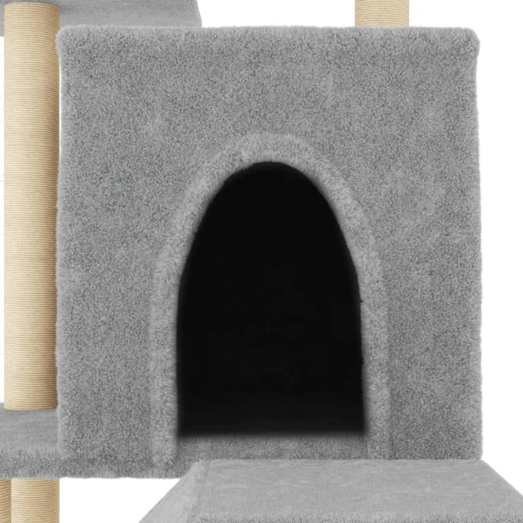 vidaXL Cat Tree Light Grey Engineered Wood, Plush, Sisal Medium - Image 5