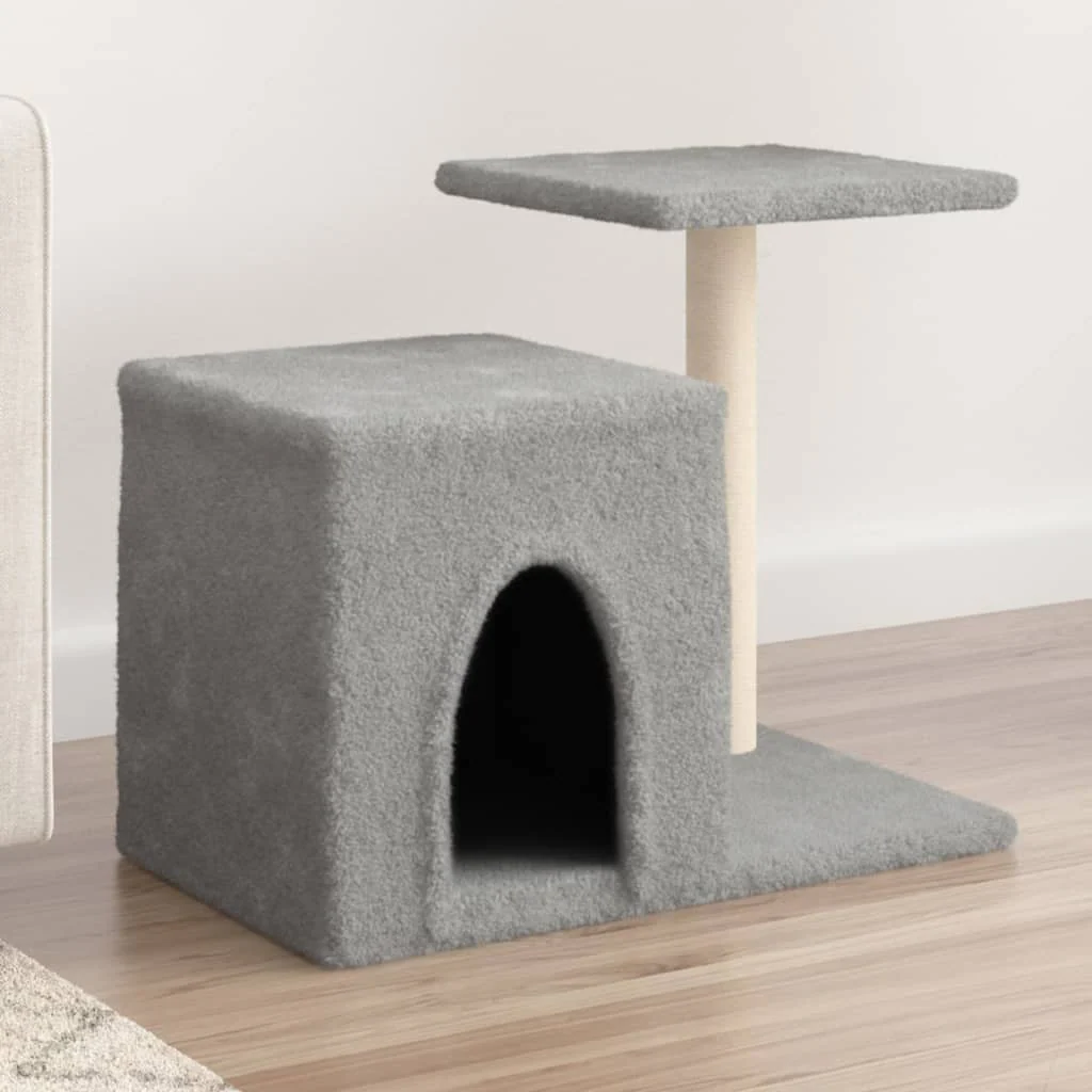 vidaXL Cat Tree Light grey Wood, plush, sisal 19.9 in tall Durable