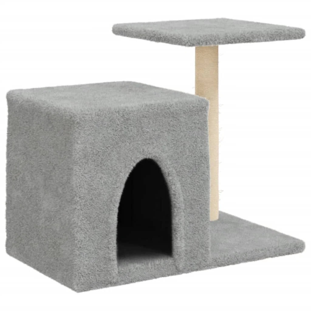 vidaXL Cat Tree Light grey Wood, plush, sisal 19.9 in tall Durable - Image 2