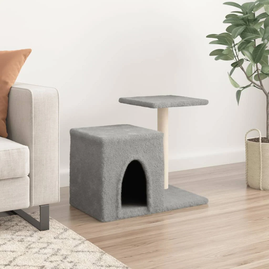 vidaXL Cat Tree Light grey Wood, plush, sisal 19.9 in tall Durable - Image 3