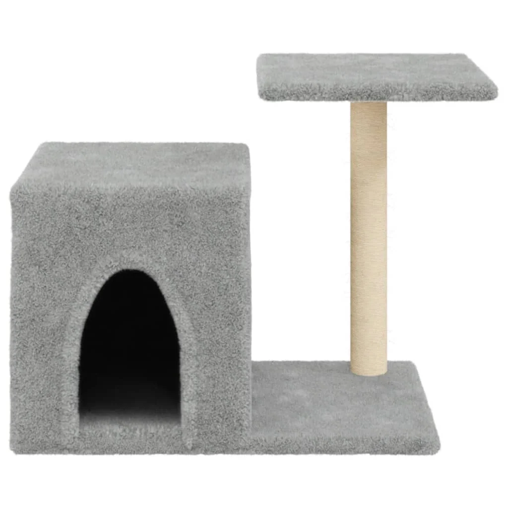 vidaXL Cat Tree Light grey Wood, plush, sisal 19.9 in tall Durable - Image 4