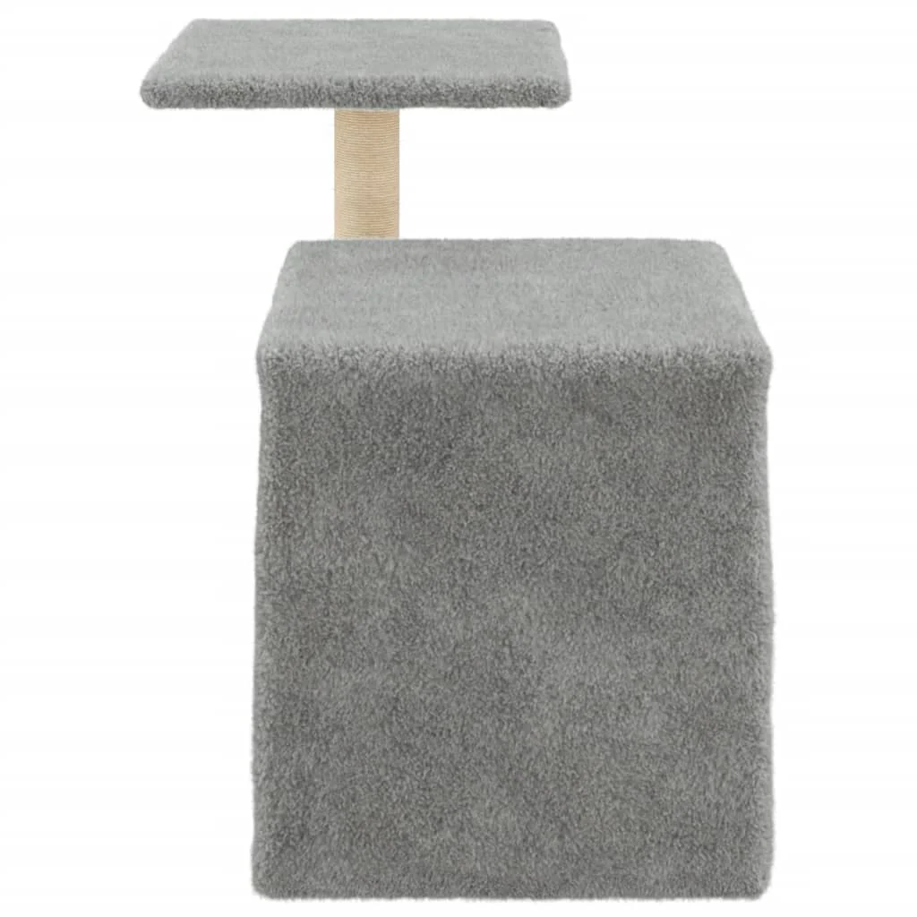 vidaXL Cat Tree Light grey Wood, plush, sisal 19.9 in tall Durable - Image 5