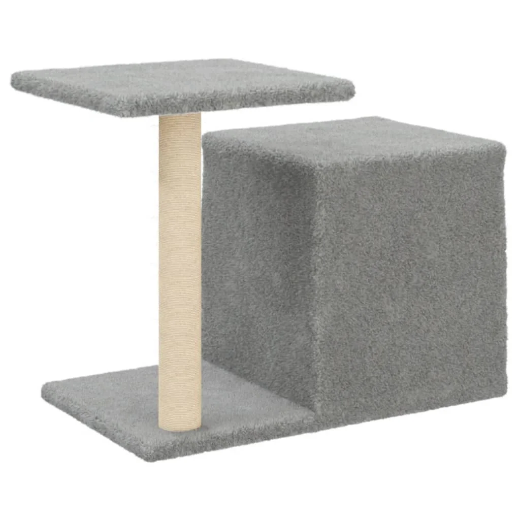 vidaXL Cat Tree Light grey Wood, plush, sisal 19.9 in tall Durable - Image 6