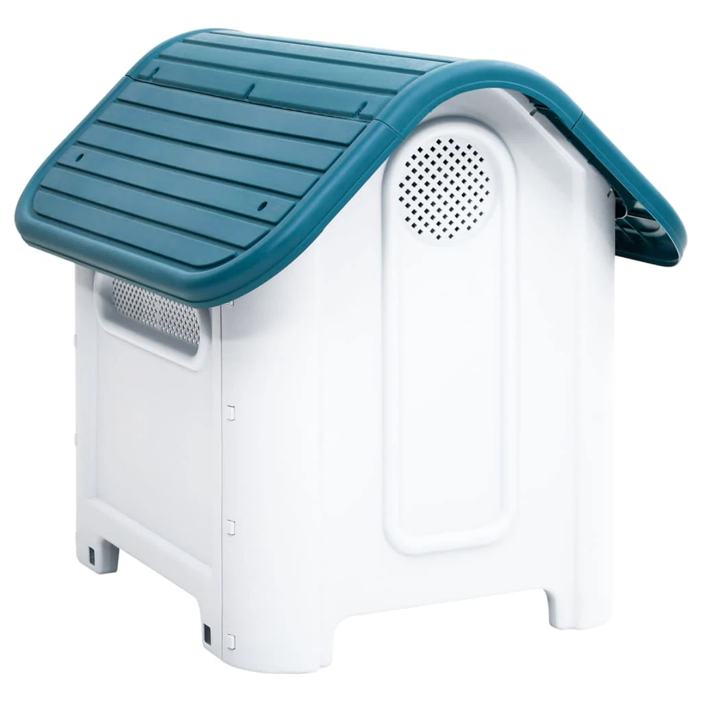 vidaXL Dog House Blue and White Polypropylene Small Durable Dog House - Image 4