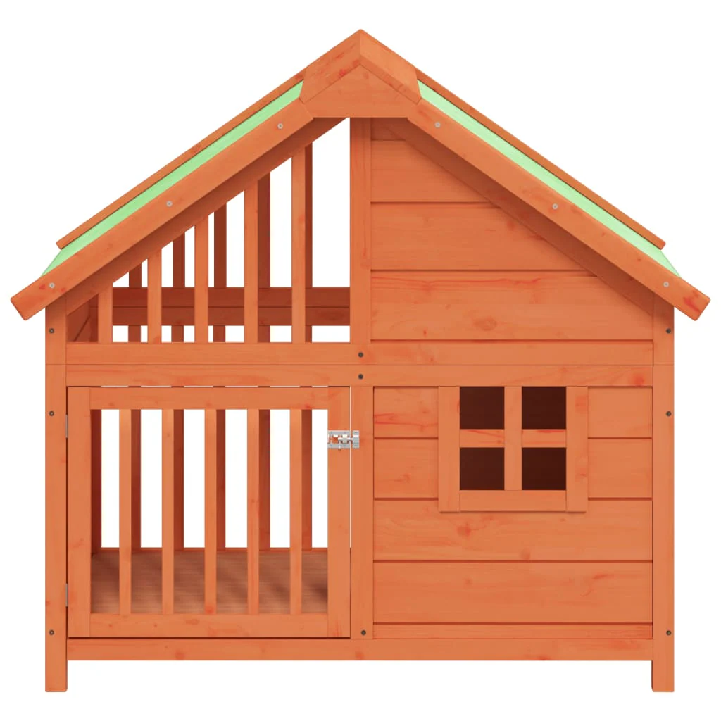 vidaXL Dog Kennel Brown and Green Solid Pine Wood, Plywood - Image 3