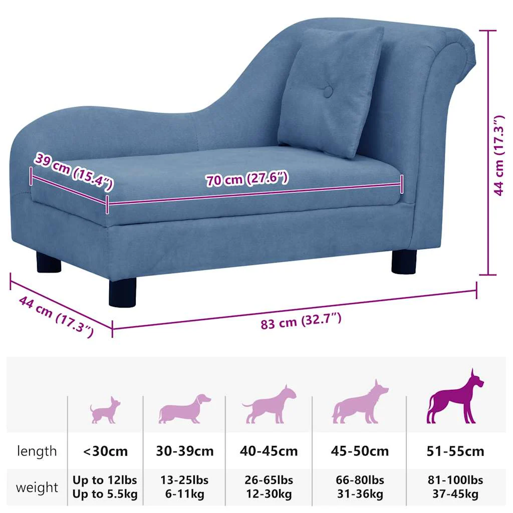 vidaXL Dog Sofa Blue Plush (80% polyester, 20% cotton), solid pinewood - Image 9