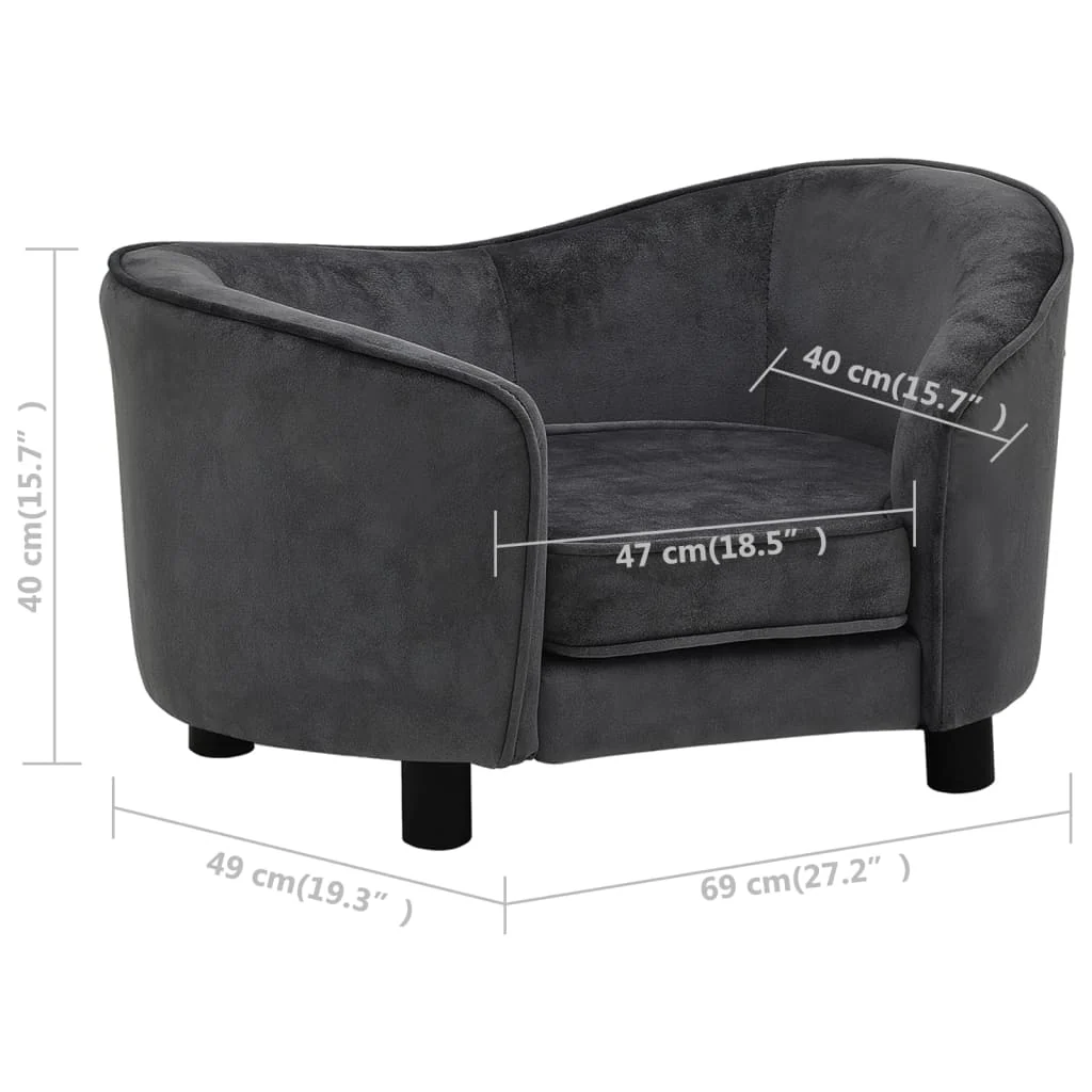 vidaXL Dog Sofa Dark Grey Plush (80% polyester, 20% cotton), solid fir wood - Image 9